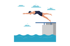 Diver in athletic swimwear performing a dive from a platform Product Image 1