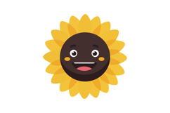 Happy sunflower character with a smiling face in a flat vect Product Image 1