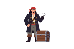 Pirate character with a hook hand standing next to a treasur Product Image 1