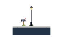 Mailbox and Street Lamp on a Sidewalk in Minimal Flat Design Product Image 1