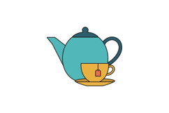 Teapot and teacup with teabag in minimal flat design vector Product Image 1