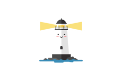 Cheerful lighthouse standing on rocky shore with bright beam Product Image 1