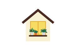 A charming house with vibrant plants on a windowsill in mini Product Image 1