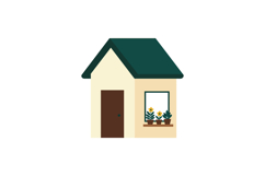 Cozy house with green roof and flower pots in flat vector ar Product Image 1