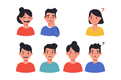 A collection of diverse facial expressions in flat design st Product Image 1