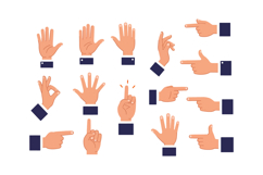 Diverse hand gestures displayed in flat design style for com Product Image 1