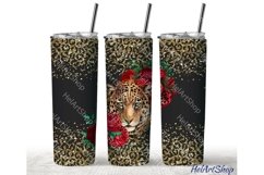 Leopard Face Tumbler PNG, Floral Cheetah SKINNY TUMBLER Png Product Image 1