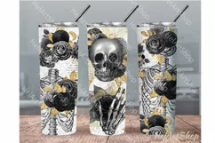 Skull Tumbler PNG |Black Gold Sublimation Product Image 1