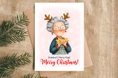 Merry Christmas card templates printable Cute old lady PNG Product Image 3