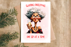 Christmas card design Funny elderly lady drinking wine Product Image 2