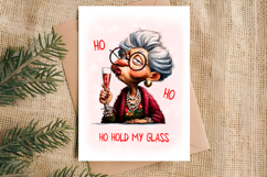 Christmas card design Funny elderly lady drinking wine Product Image 4