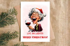 Christmas card design Funny elderly lady with wine glass PNG Product Image 2