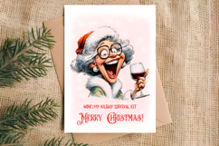 Christmas card design Funny elderly lady with wine glass PNG Product Image 2