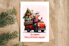 Christmas card printable Old lady Grandma holiday wishes PNG Product Image 4