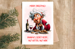 Christmas card design Funny elderly lady Holiday wishes PNG Product Image 3