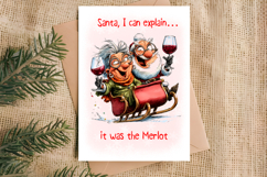 Christmas card printable Funny elderly lady with Santa Claus Product Image 4