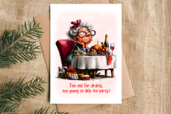 Christmas card templates Sad elderly lady drinking wine Product Image 3
