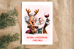 Christmas card printable Funny elderly lady with Santa Claus Product Image 2