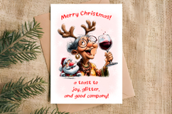 Christmas card printable Funny elderly lady with Santa Claus Product Image 4