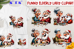 Christmas clipart Funny elderly lady with Santa Claus Humor Product Image 1