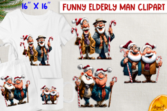 Humor Christmas clipart Happy elderly men with candy cane Product Image 1