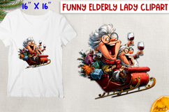 Funny Christmas clipart old lady, Santa Claus in sleigh PNG Product Image 1