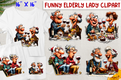 Humor Christmas clipart Happy elderly people drinking wine Product Image 1