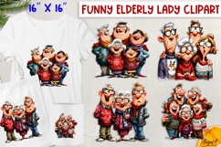 Humor Christmas clipart Happy elderly lady with family PNG Product Image 1