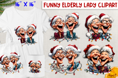 Christmas elderly old lady with friends clipart bundle Humor Product Image 7