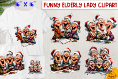 Christmas clipart elderly old lady with friends in Santa hat Product Image 1