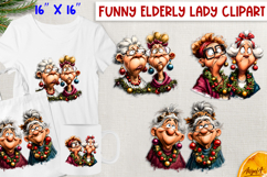 Christmas clipart best friends Funny elderly old lady PNG Product Image 1