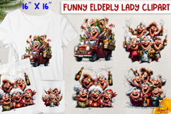 Christmas elderly old lady with friends clipart bundle Humor Product Image 12