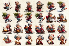 Christmas elderly old lady clipart bundle Humor Funny woman Product Image 2