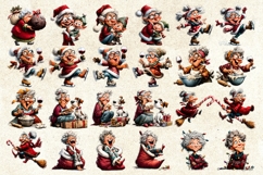 Christmas elderly old lady clipart bundle Humor Funny woman Product Image 3