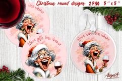 Christmas round coaster sublimation Laughing lady with wine Product Image 1