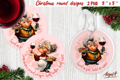 Christmas round coaster sublimation Old lady wine, pie PNG Product Image 1
