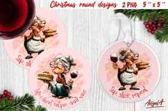 Christmas round coaster sublimation Old lady wine, apple pie Product Image 1