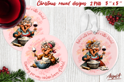 Christmas round coaster sublimation Old lady cooking pie Product Image 1