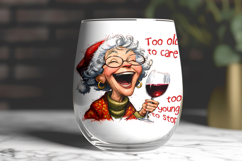 Christmas wine tumbler design Elderly lady drinking wine PNG Product Image 2