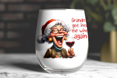 Christmas wine tumbler design Elderly lady drinking wine PNG Product Image 3
