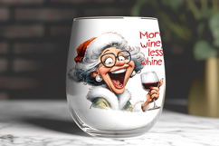 Christmas wine tumbler design Elderly lady drinking wine PNG Product Image 4