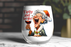 Christmas wine tumbler design Elderly lady drinking wine PNG Product Image 3