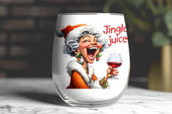 Christmas wine tumbler design Elderly lady drinking wine PNG Product Image 2