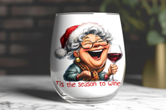 Christmas wine tumbler design Elderly lady drinking wine PNG Product Image 4