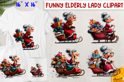 Christmas elderly old lady clipart bundle Humor Funny woman Product Image 12