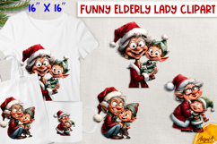 Funny elderly old lady with cute Elf clipart Christmas PNG Product Image 1