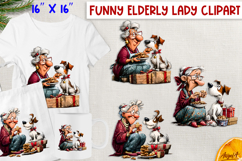 Funny elderly old lady with cute dog clipart PNG cookies Product Image 1