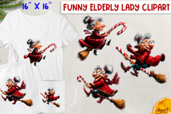 Funny old lady, witch on broomstick of candy cane clipart Product Image 1