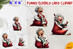 Christmas clipart Funny elderly old lady with Santa&#039;s sack Product Image 1