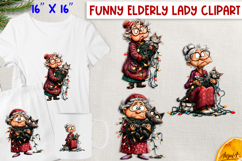 Christmas clipart elderly old lady, sad character PNG Product Image 1